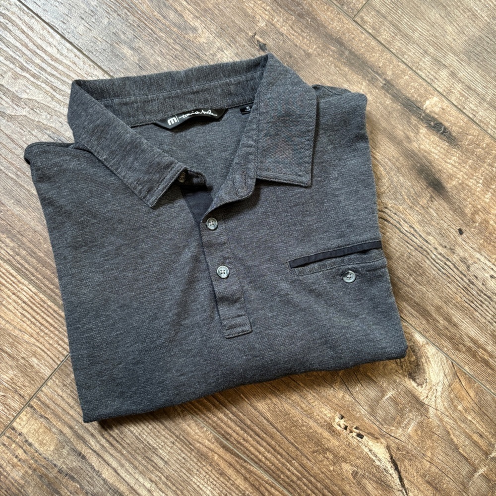 Travis Mathew Golf Polo Shirt Dark Grey Front Pocket Men's XL